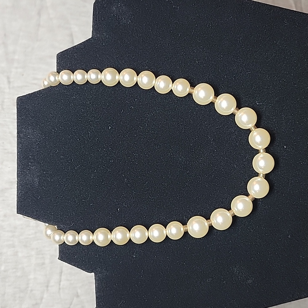 Faux Pearl Necklace with Gold Tone Accents - Picture 1 of 3